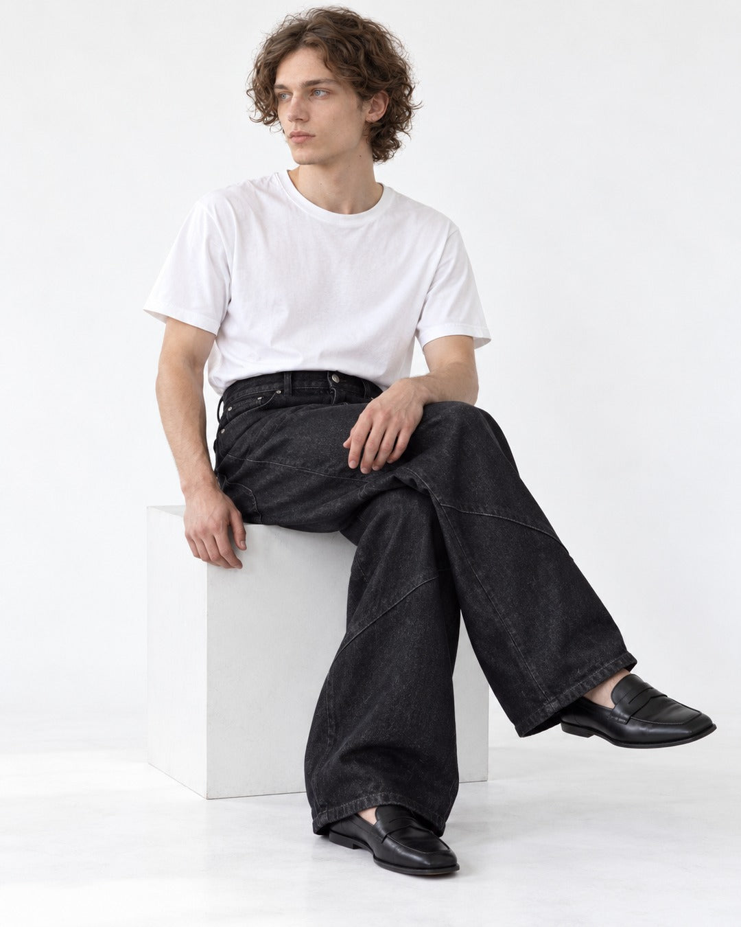 Washed Straight Denim Pants