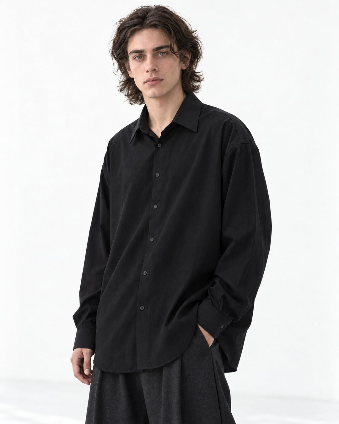 Long-Sleeve Point-Collar Shirt