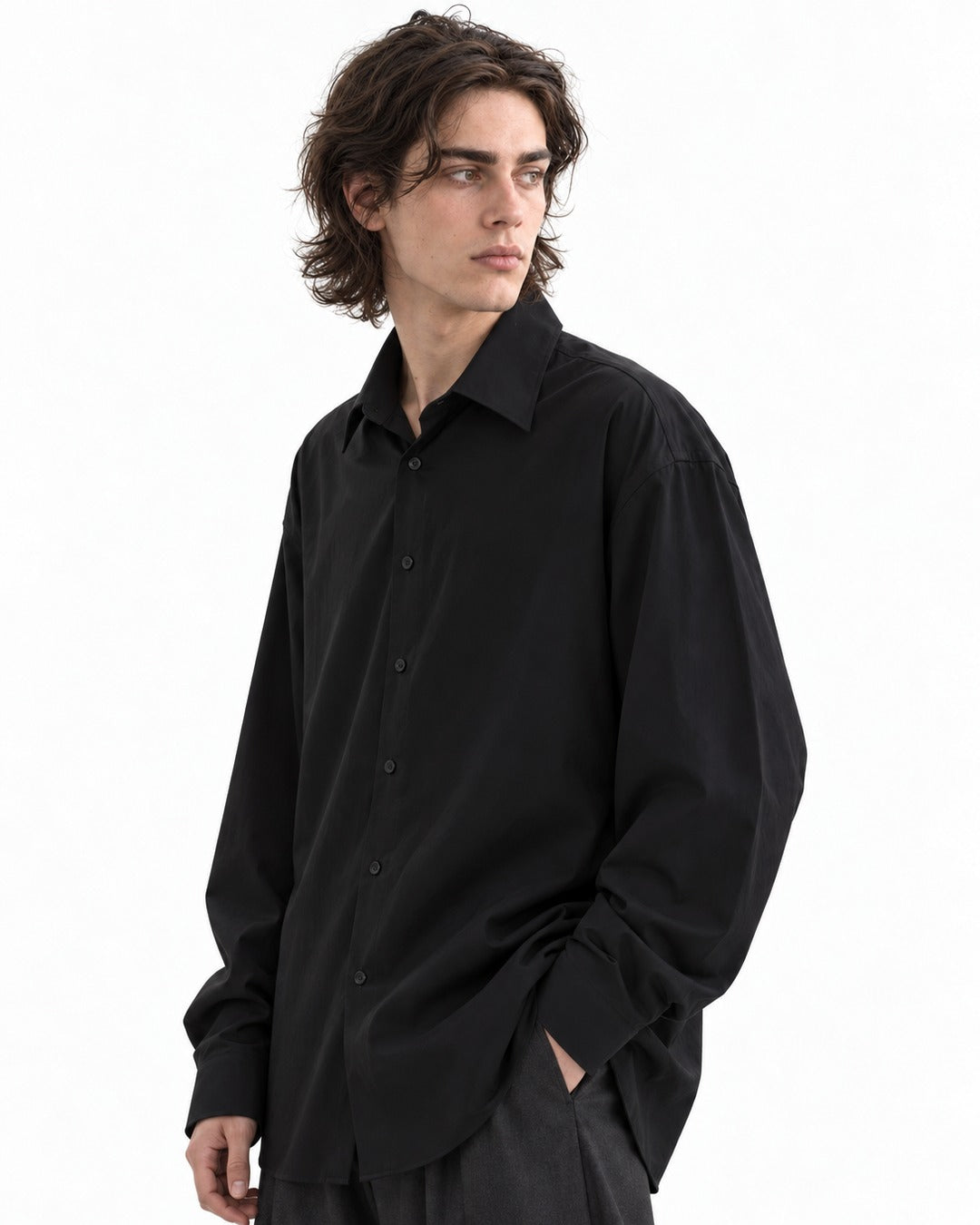 Long-Sleeve Point-Collar Shirt