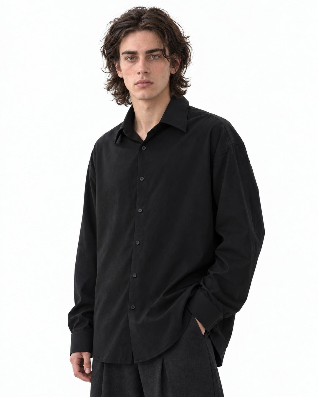 Long-Sleeve Point-Collar Shirt