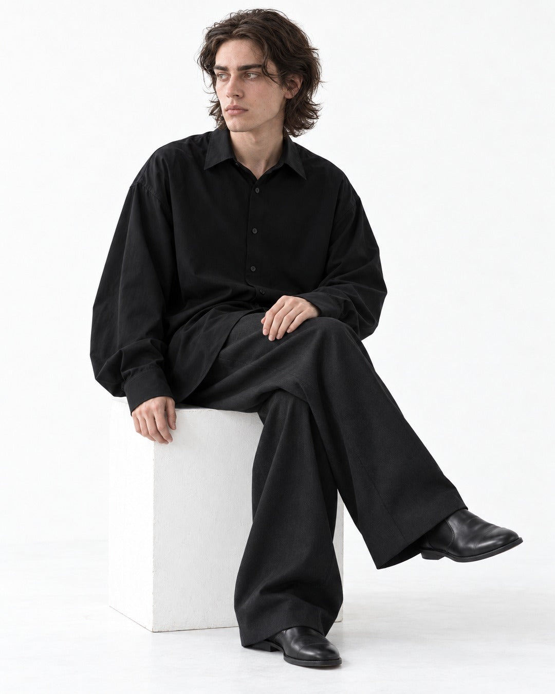 Long-Sleeve Point-Collar Shirt