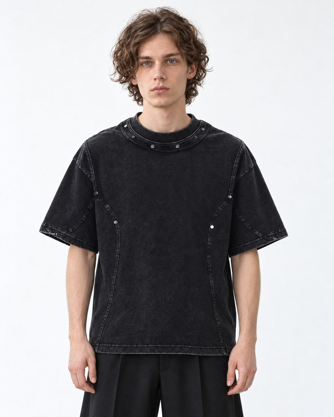 Raised-Seam Tee with Stud Detail