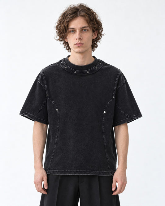 Raised-Seam Tee with Stud Detail