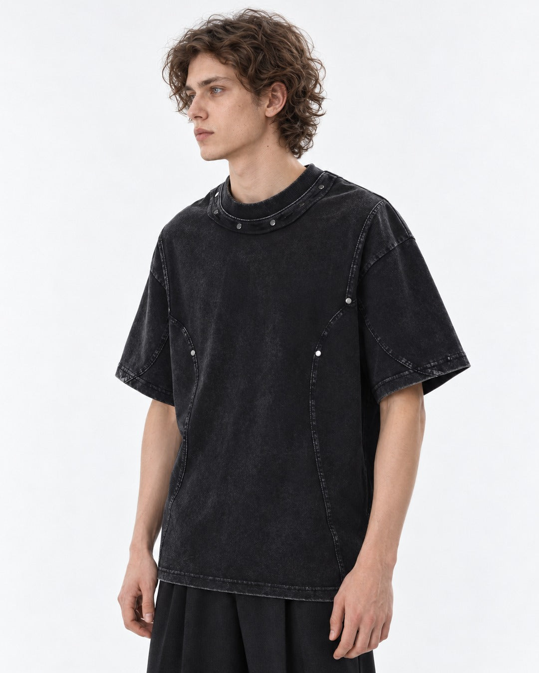 Raised-Seam Tee with Stud Detail