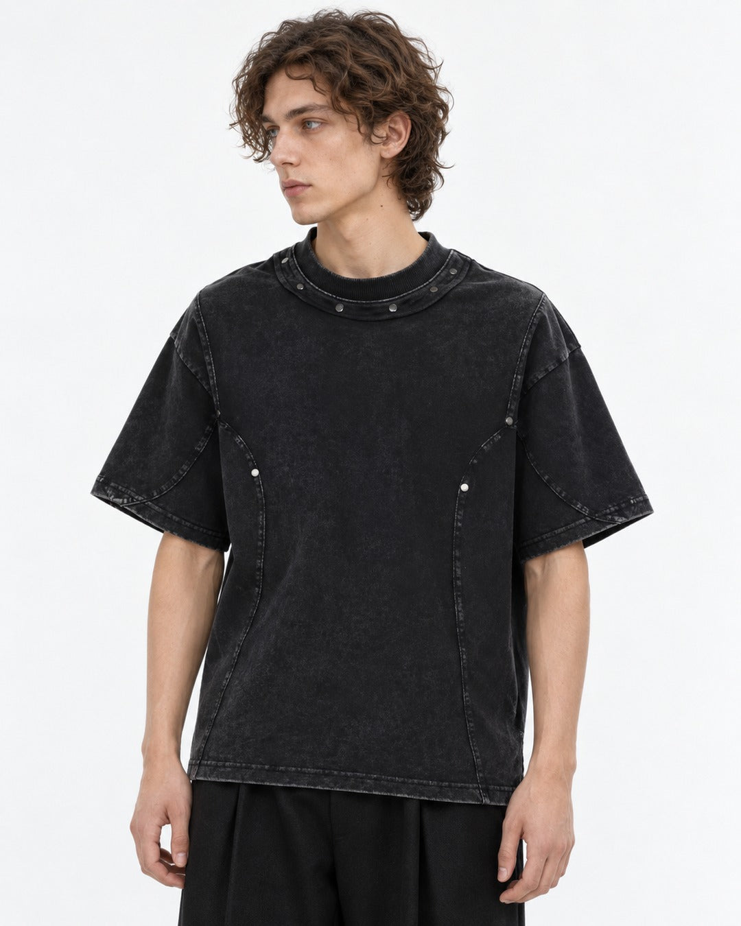 Raised-Seam Tee with Stud Detail