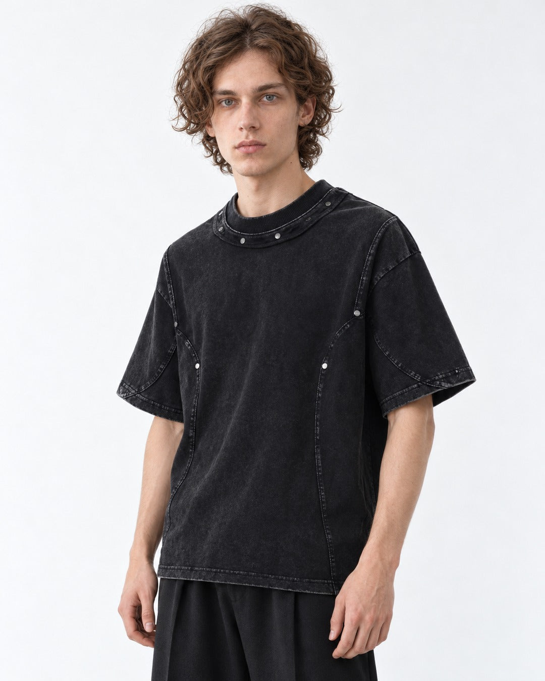 Raised-Seam Tee with Stud Detail