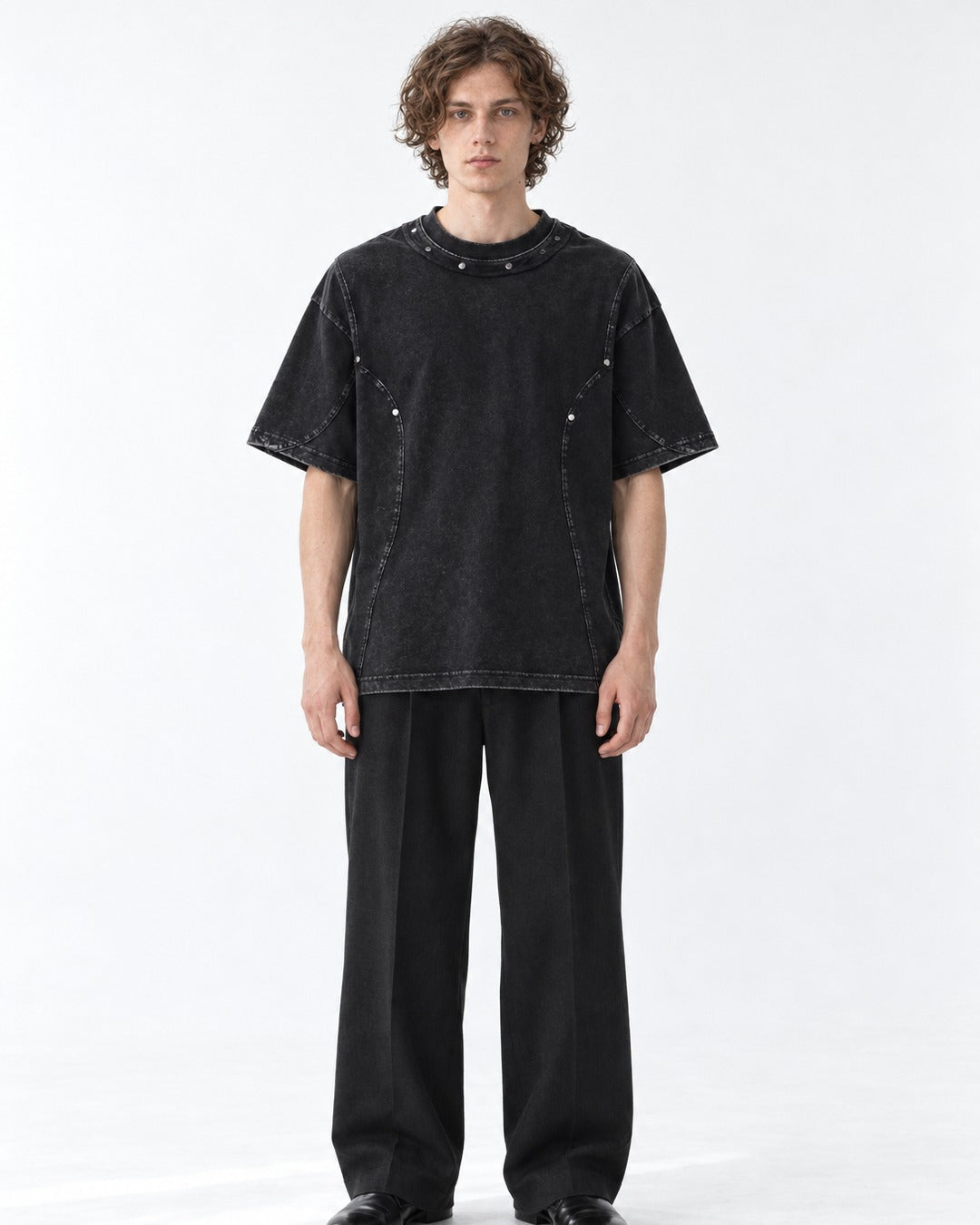 Raised-Seam Tee with Stud Detail