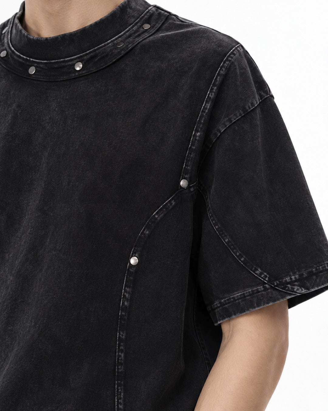 Raised-Seam Tee with Stud Detail