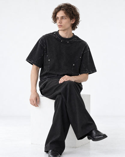 Raised-Seam Tee with Stud Detail