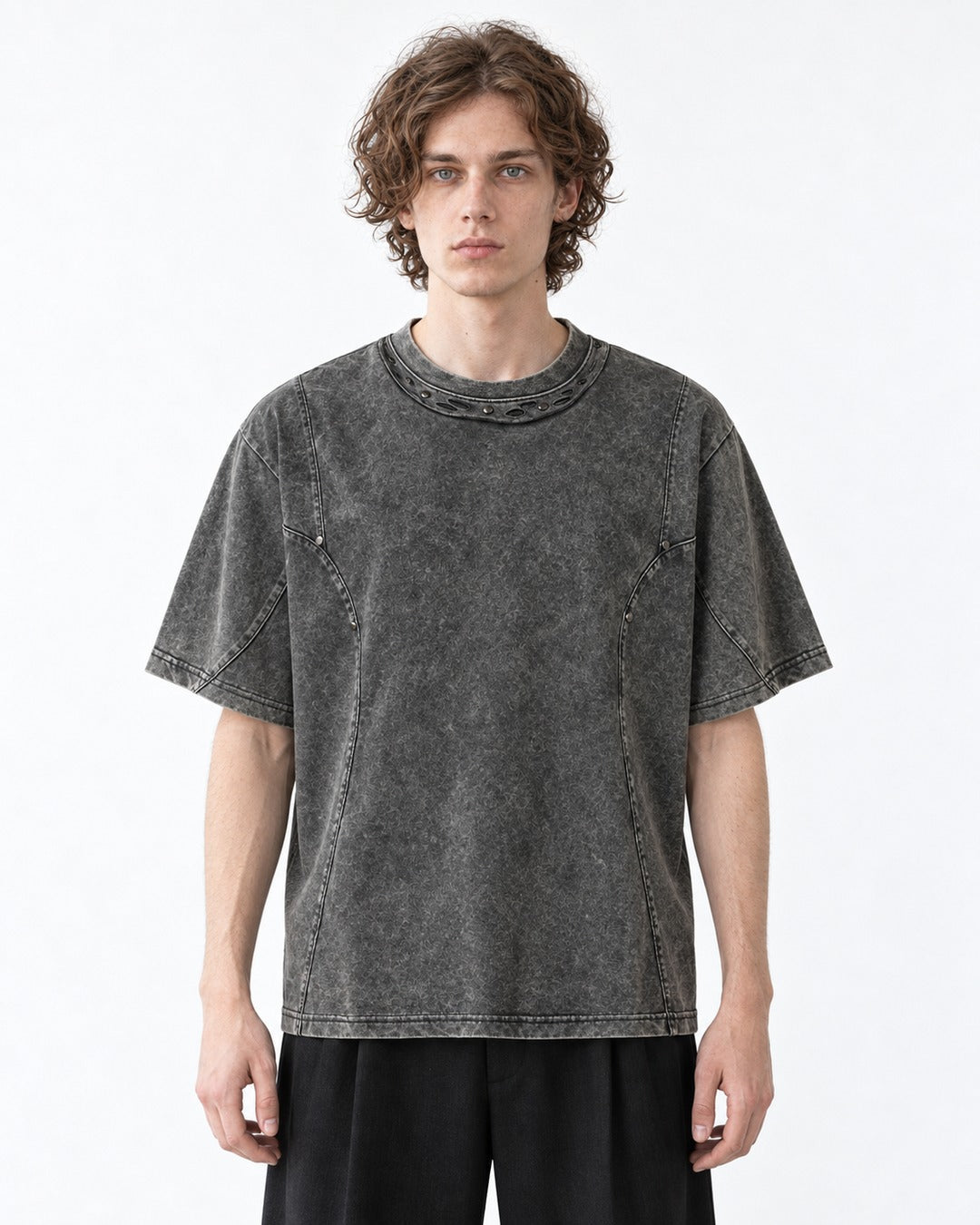 Raised-Seam Tee with Stud Detail