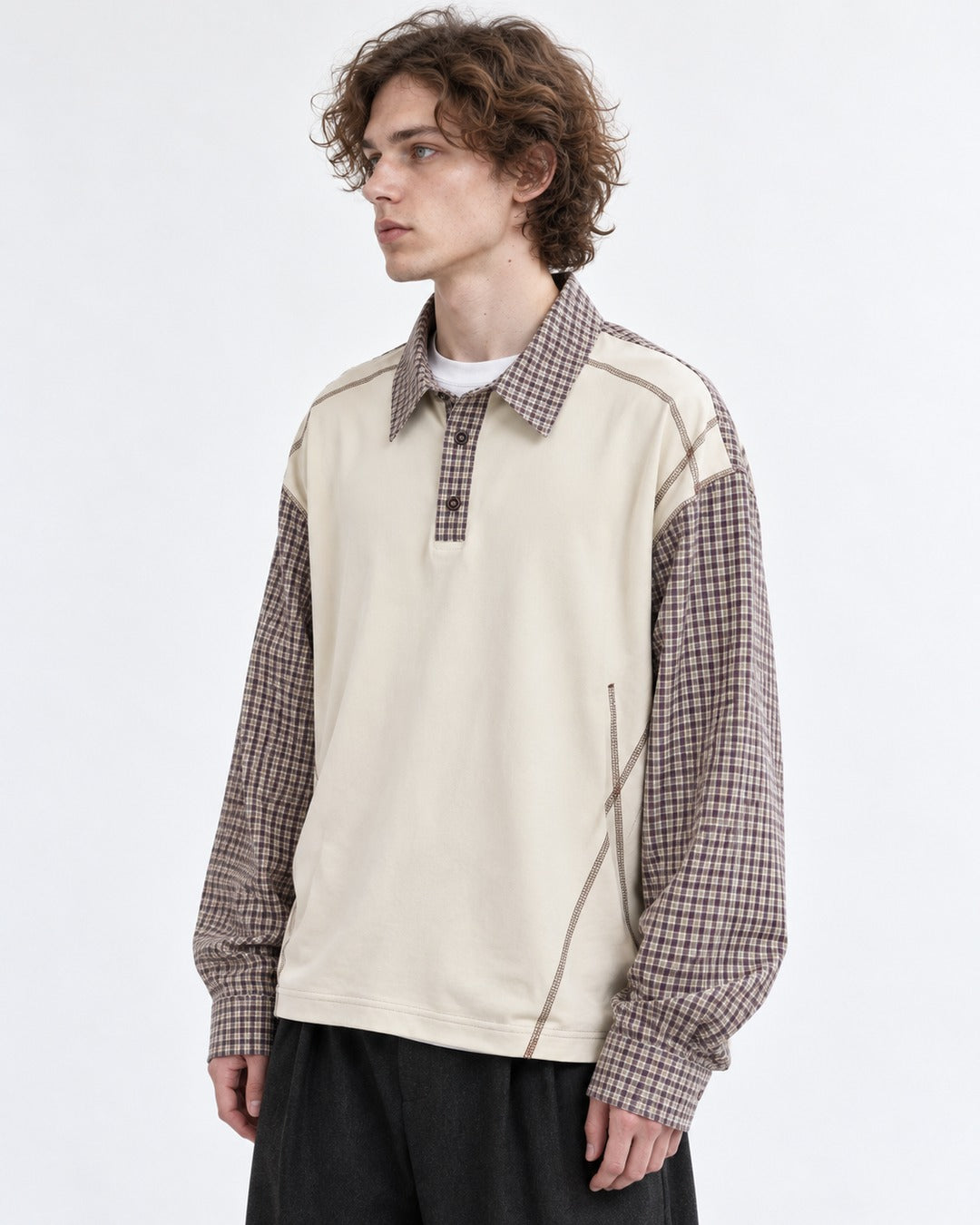 Plaid-Panel Layered-Look Polo Shirt