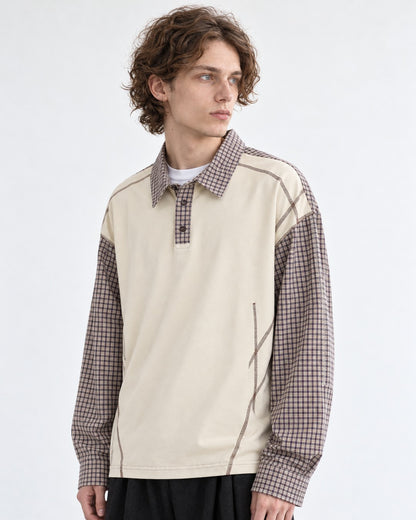 Plaid-Panel Layered-Look Polo Shirt