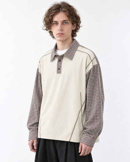 Plaid-Panel Layered-Look Polo Shirt