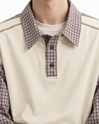 Plaid-Panel Layered-Look Polo Shirt