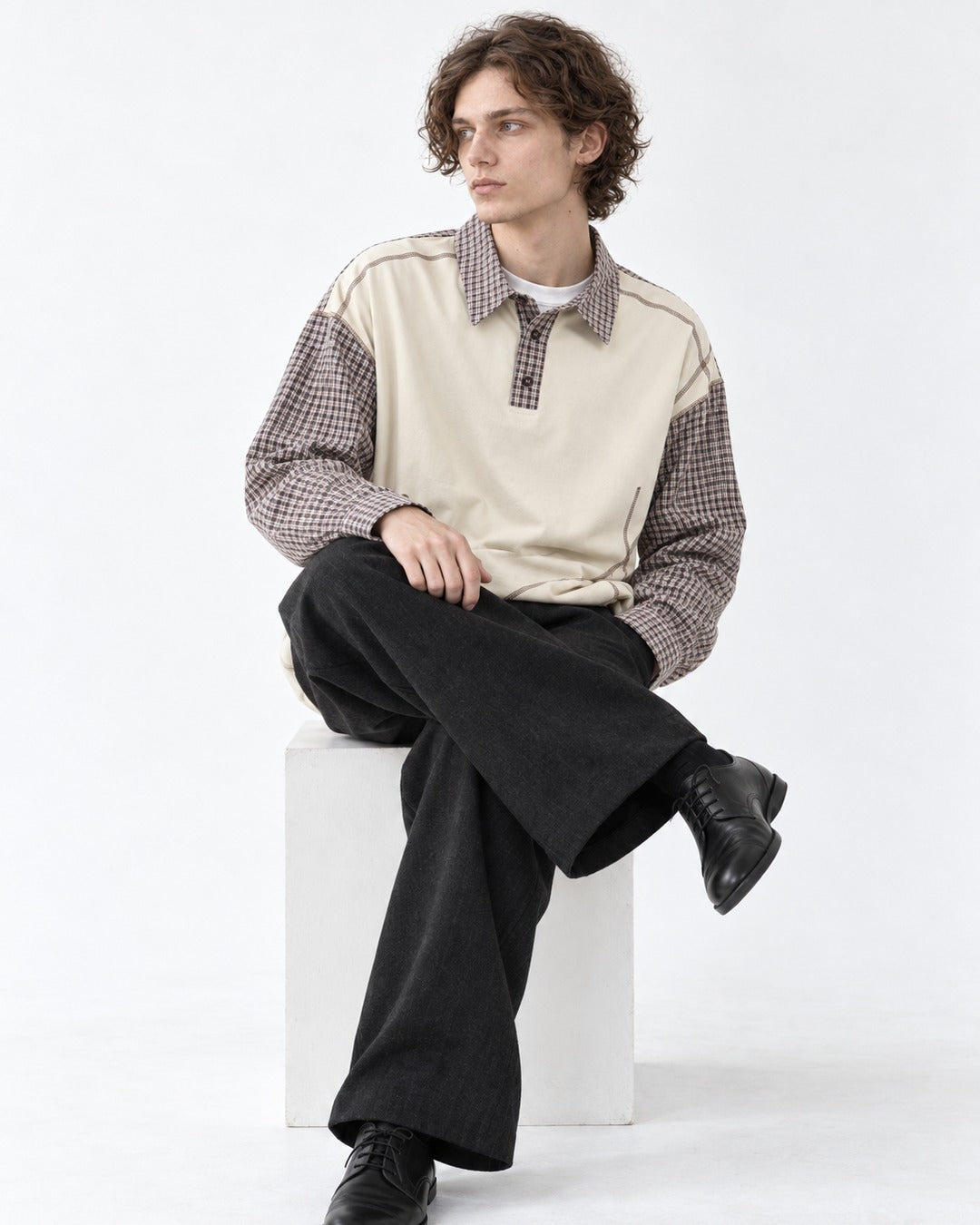 Plaid-Panel Layered-Look Polo Shirt