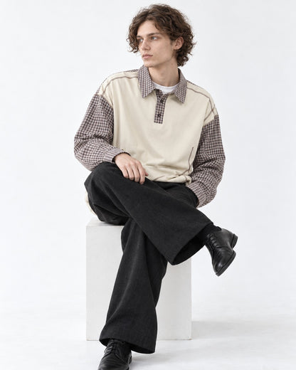 Plaid-Panel Layered-Look Polo Shirt
