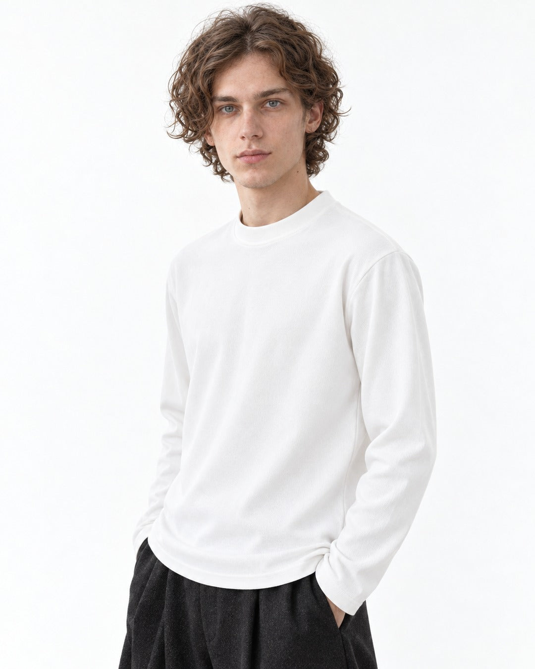 Mock-Neck Ribbed Long-Sleeve Top