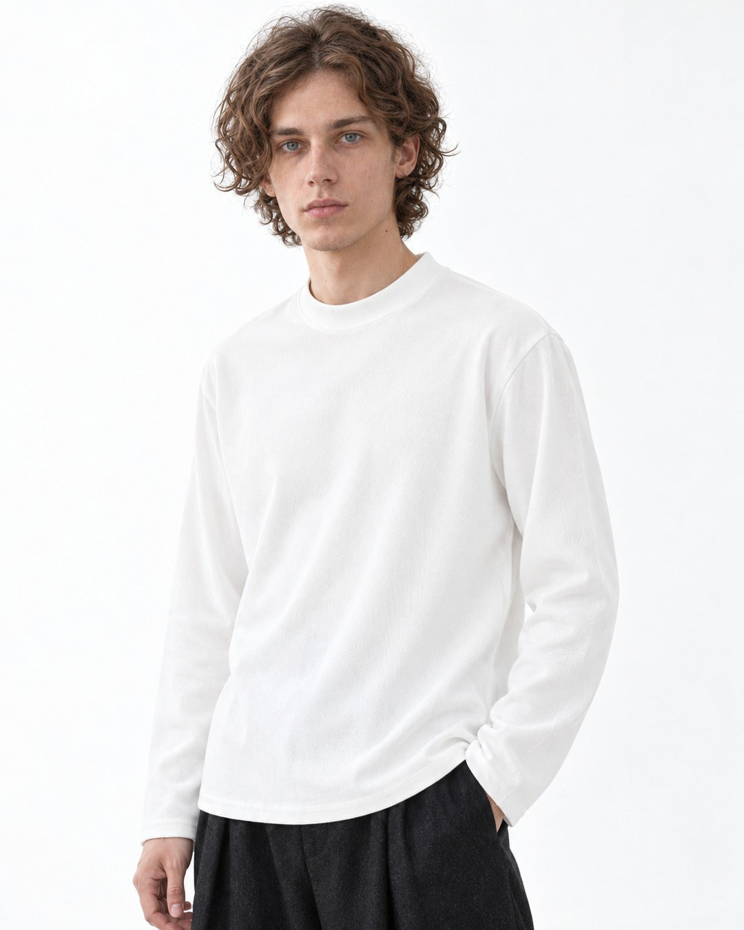 Mock-Neck Ribbed Long-Sleeve Top