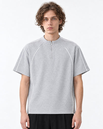 Mock-Neck Half-Zip Top with Contrast Piping