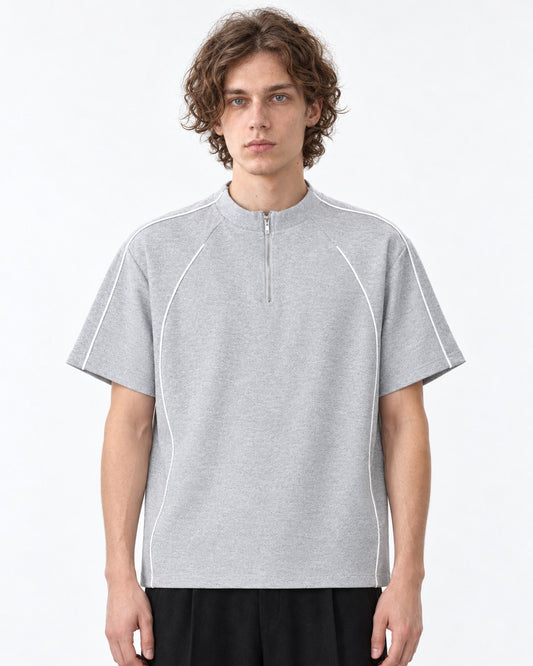 Mock-Neck Half-Zip Top with Contrast Piping