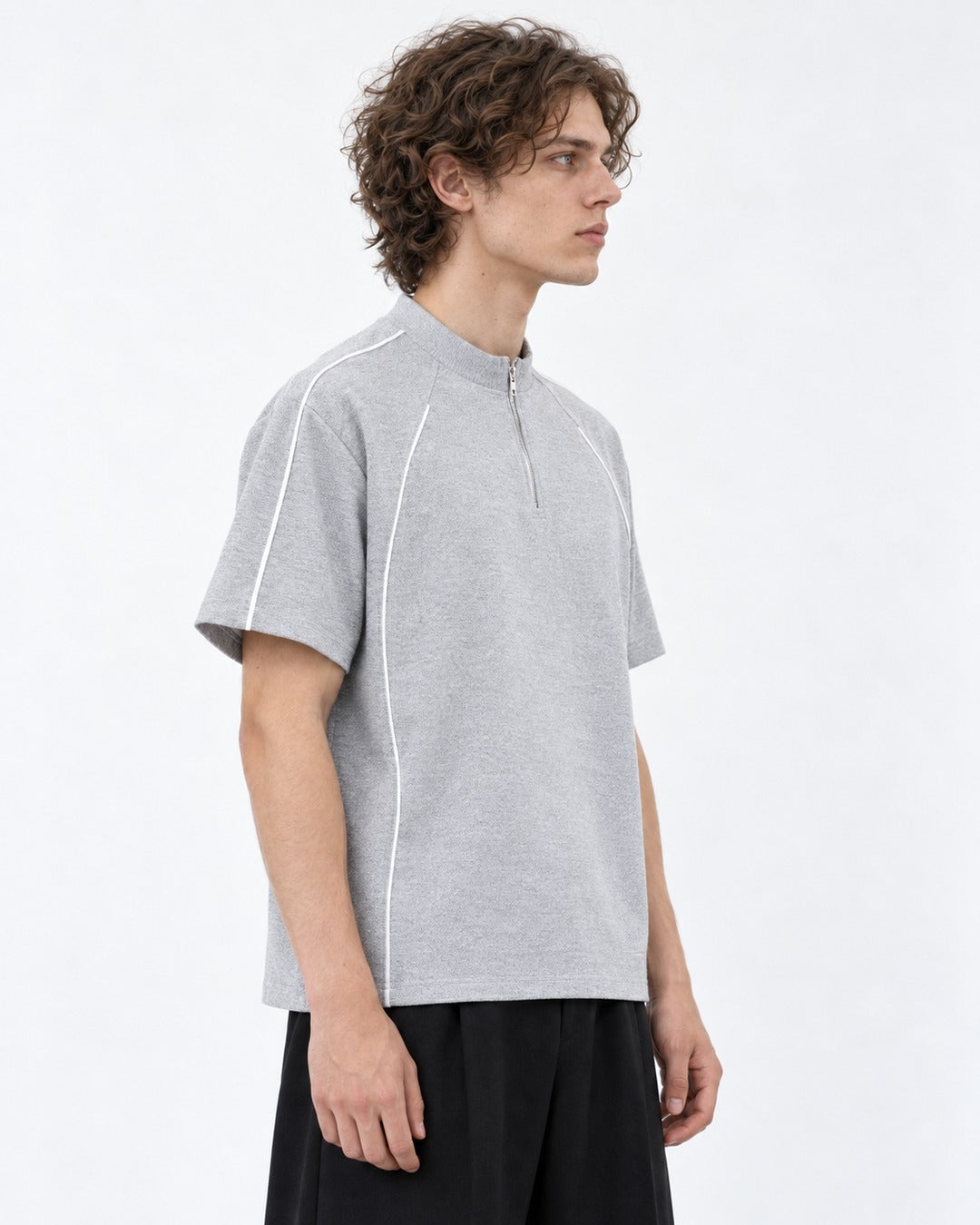 Mock-Neck Half-Zip Top with Contrast Piping