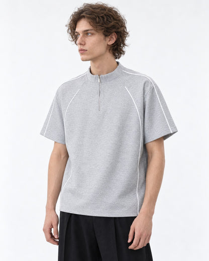 Mock-Neck Half-Zip Top with Contrast Piping