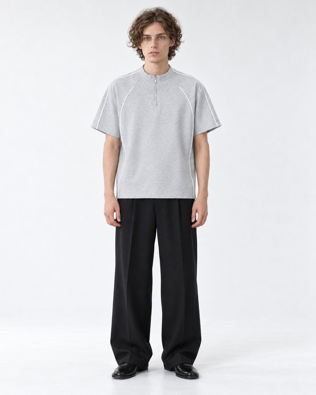 Mock-Neck Half-Zip Top with Contrast Piping