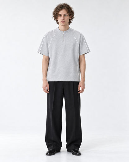 Mock-Neck Half-Zip Top with Contrast Piping