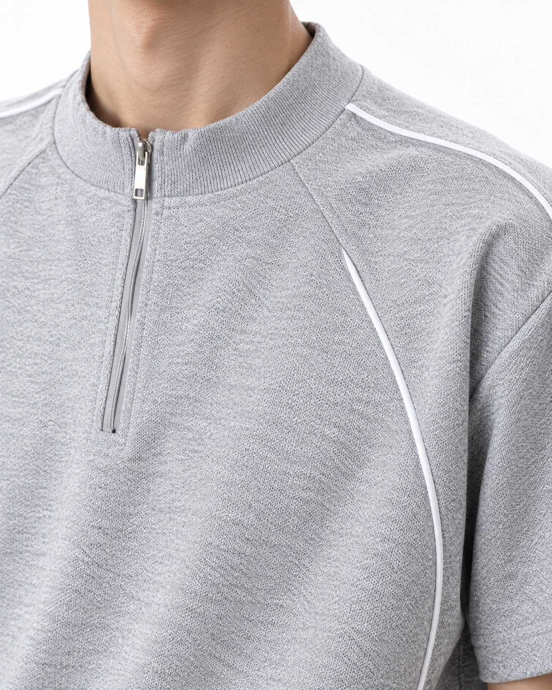 Mock-Neck Half-Zip Top with Contrast Piping