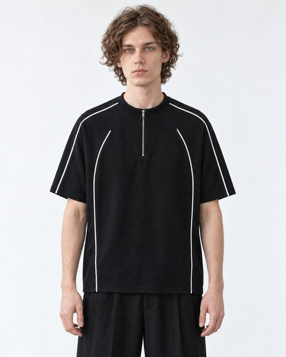 Mock-Neck Half-Zip Top with Contrast Piping