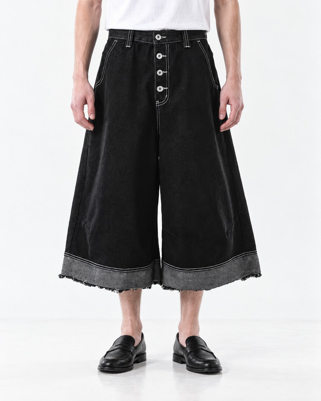 Frayed Hem Cropped Wide-Leg Trousers