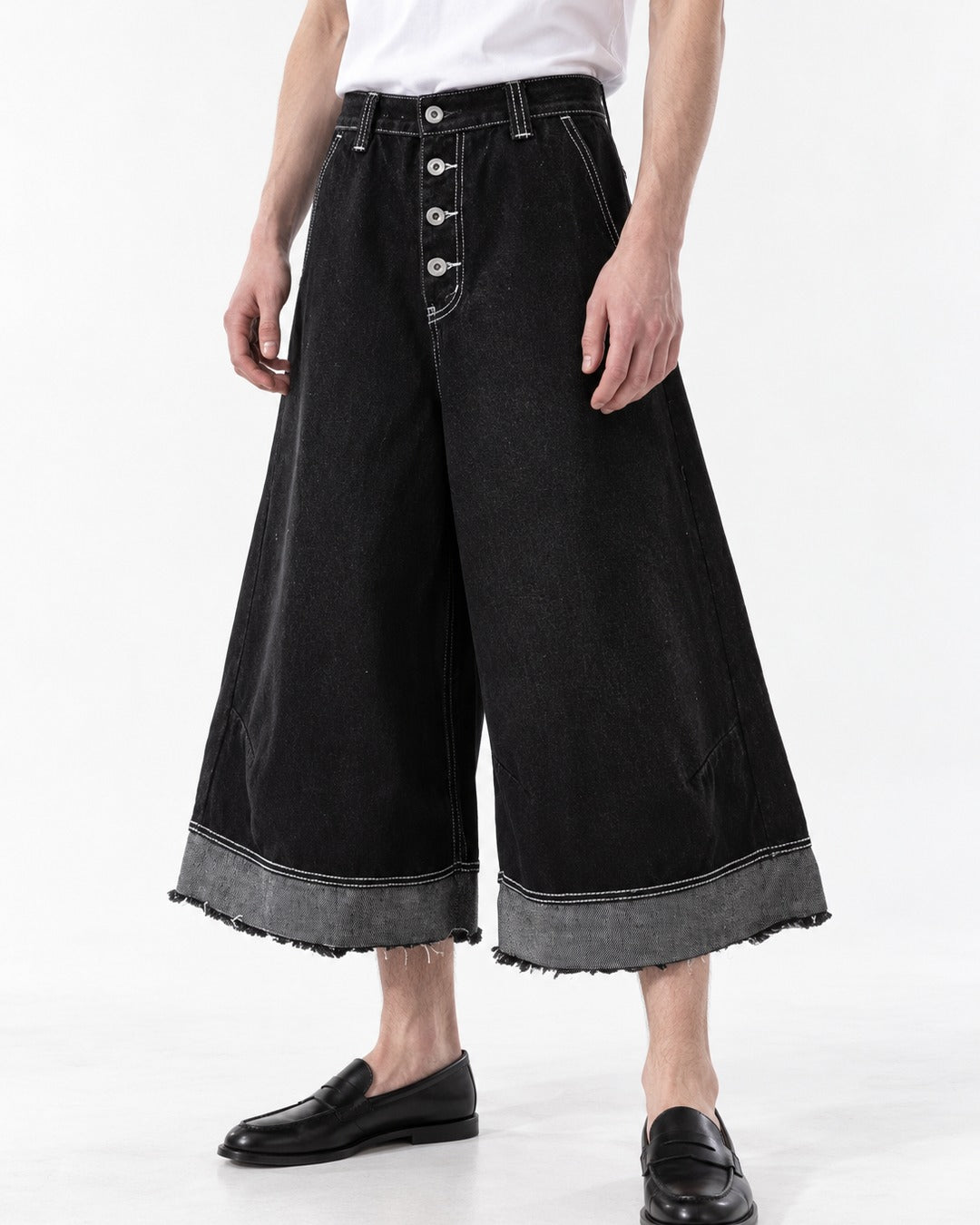Frayed Hem Cropped Wide-Leg Trousers