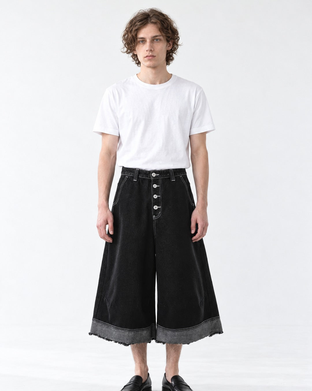 Frayed Hem Cropped Wide-Leg Trousers