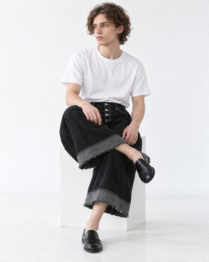 Frayed Hem Cropped Wide-Leg Trousers