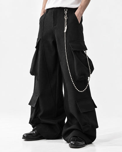 Double Flap-Pocket Wide-Leg Cargo Pants