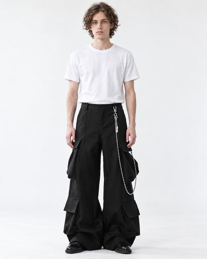 Double Flap-Pocket Wide-Leg Cargo Pants