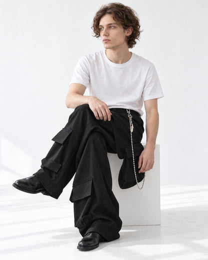 Double Flap-Pocket Wide-Leg Cargo Pants