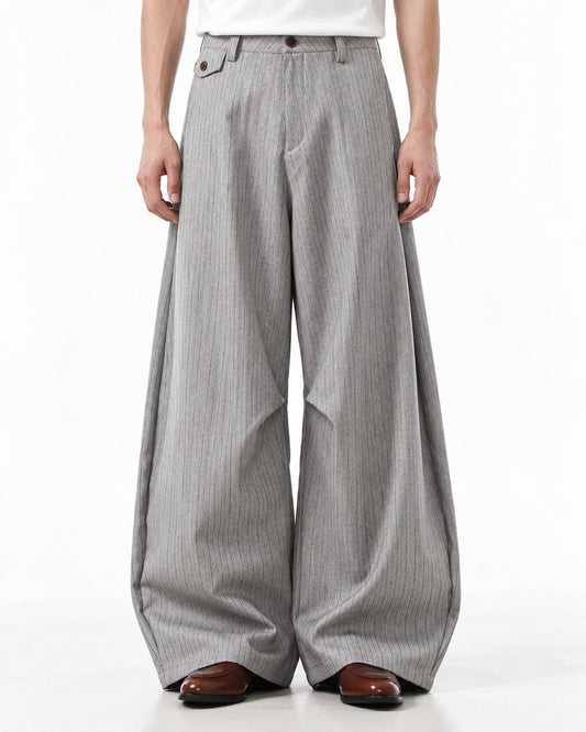 Pinstripe Flap-Pocket Wide-Leg Trousers
