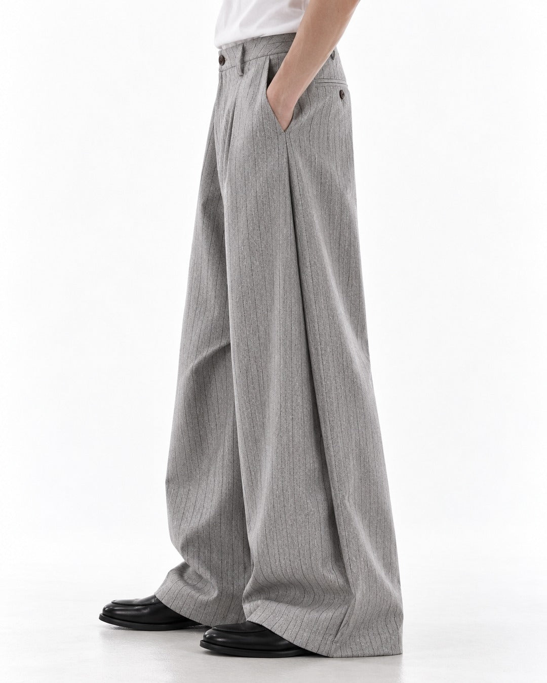 Pinstripe Flap-Pocket Wide-Leg Trousers