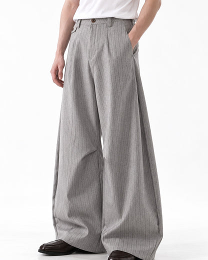 Pinstripe Flap-Pocket Wide-Leg Trousers