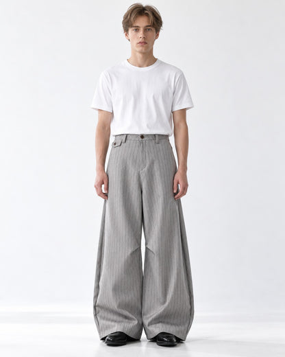 Pinstripe Flap-Pocket Wide-Leg Trousers