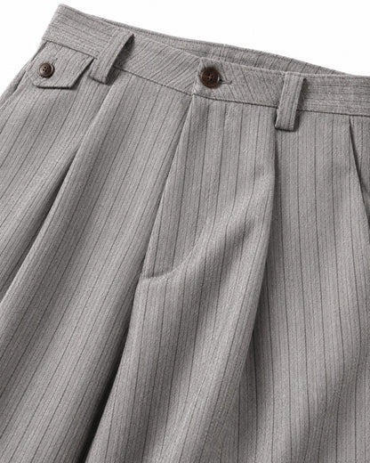 Pinstripe Flap-Pocket Wide-Leg Trousers