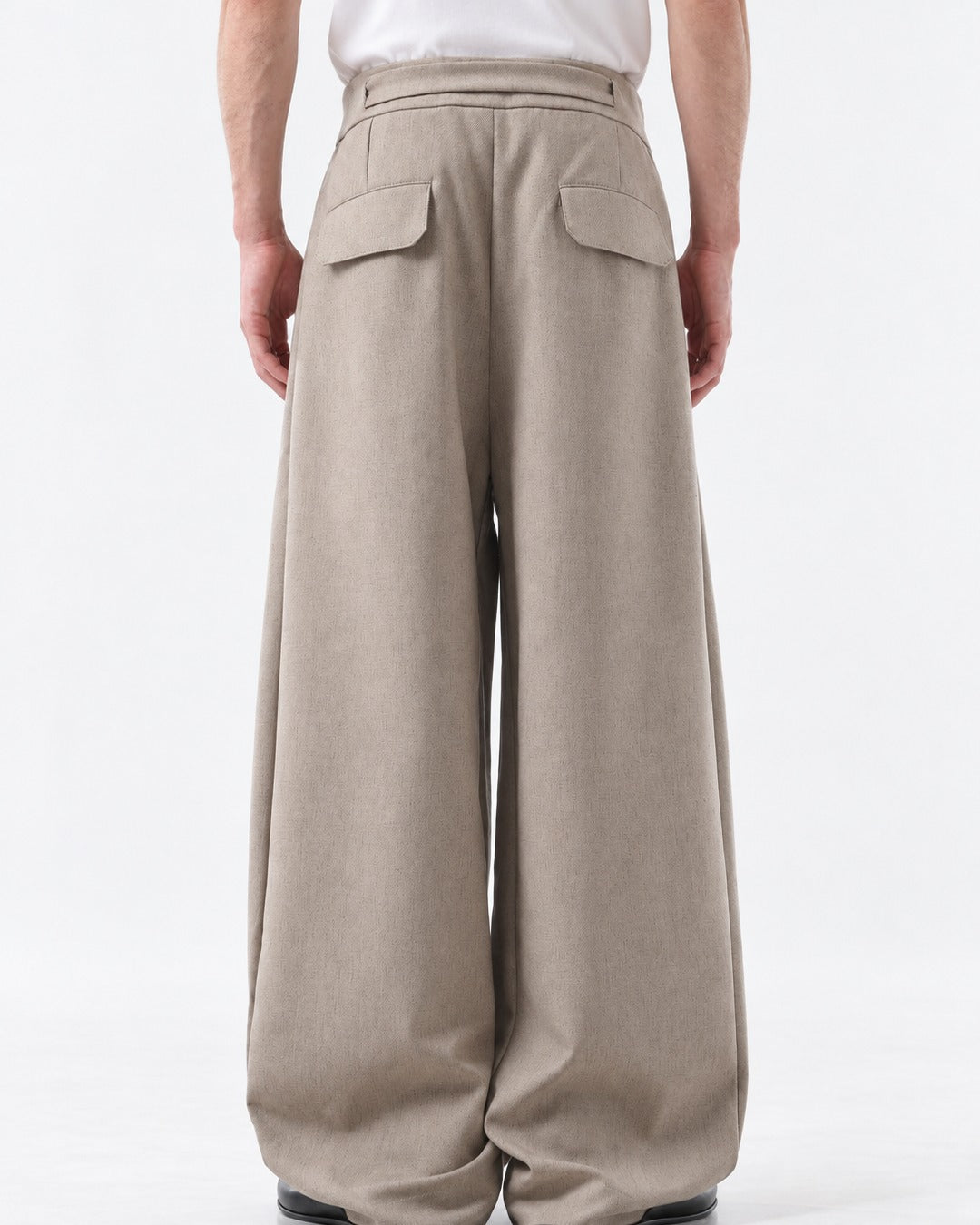 Button Strap Pleated Wide-Leg Trousers