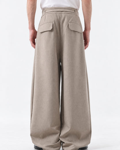 Button Strap Pleated Wide-Leg Trousers