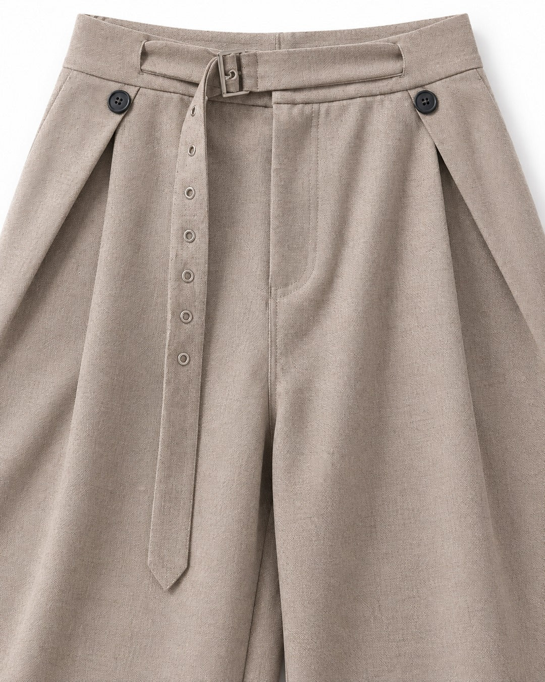 Button Strap Pleated Wide-Leg Trousers