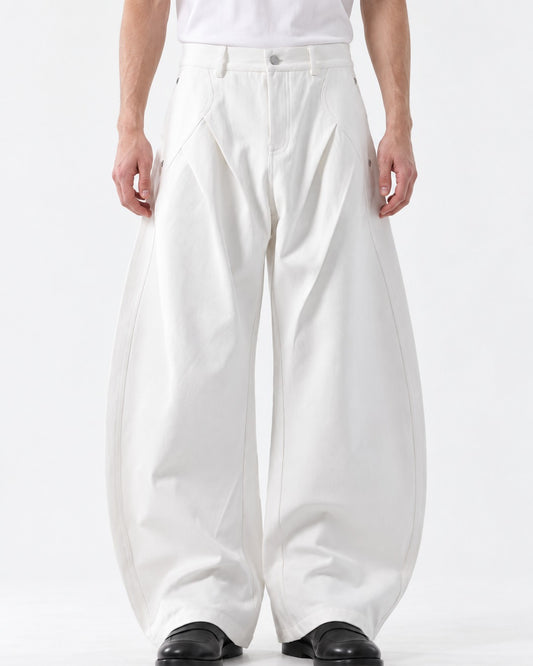 Curved Pleat Balloon Wide-Leg Trousers