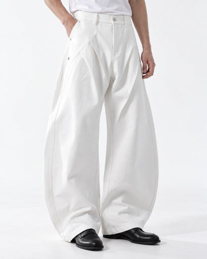 Curved Pleat Balloon Wide-Leg Trousers