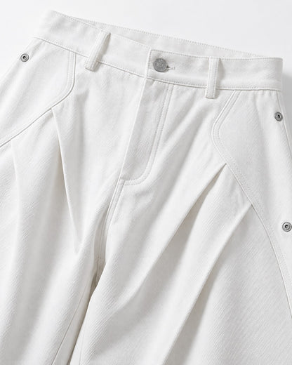 Curved Pleat Balloon Wide-Leg Trousers