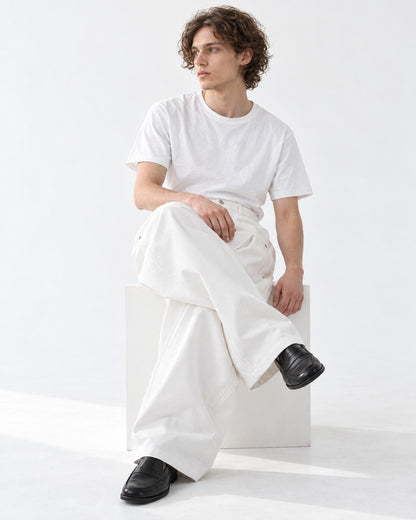 Curved Pleat Balloon Wide-Leg Trousers