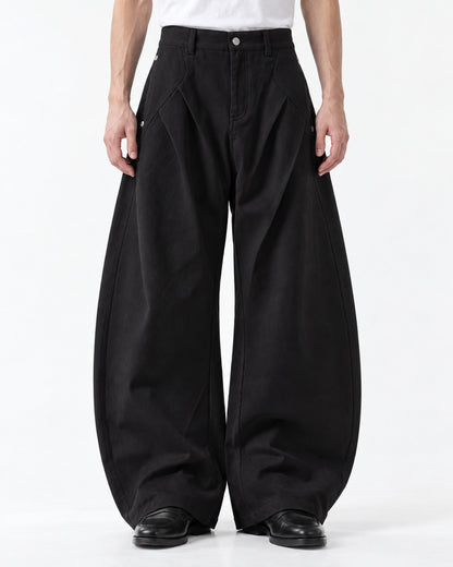 Curved Pleat Balloon Wide-Leg Trousers